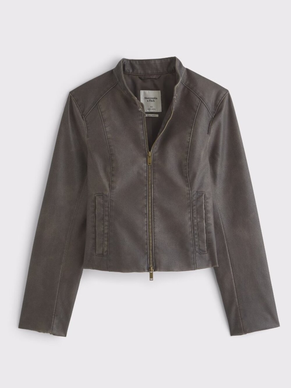 slim vegan leather mockneck jacket